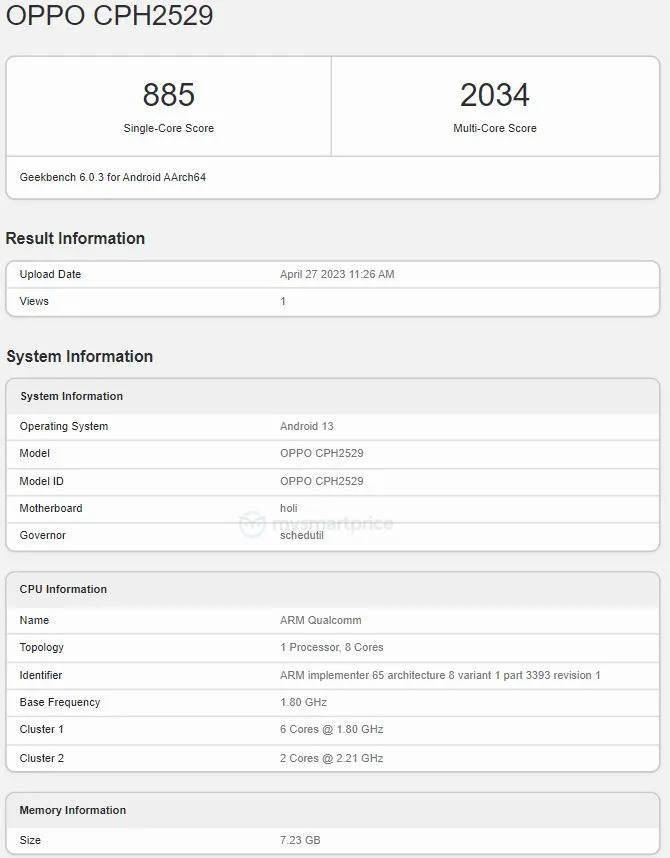 苹果手机全球同版:OPPO A98 手机全球版现身 Geekbench：搭载骁龙 695 处理器